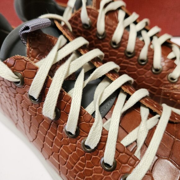 Donald Pliner Prenton BrownEmbossed  Leather Croc Print Sneakers Mens 8 - Picture 5 of 16
